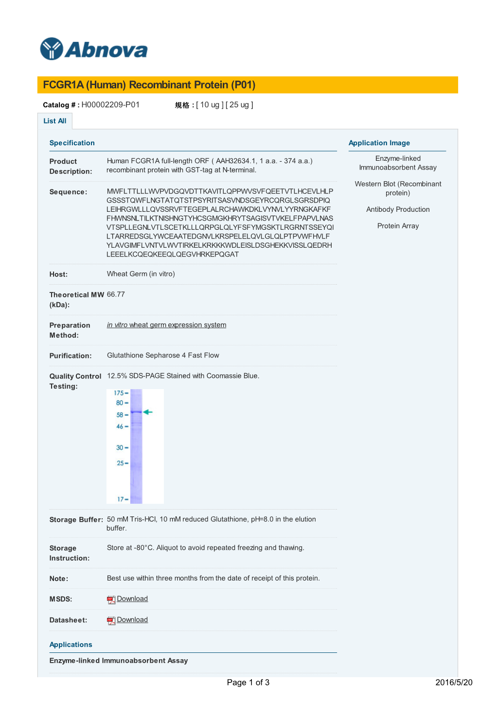 FCGR1A (Human) Recombinant Protein (P01)