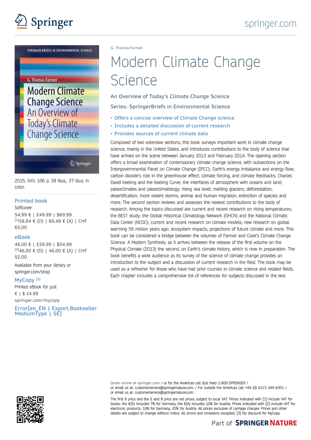 Modern Climate Change Science an Overview of Today’S Climate Change Science Series: Springerbriefs in Environmental Science