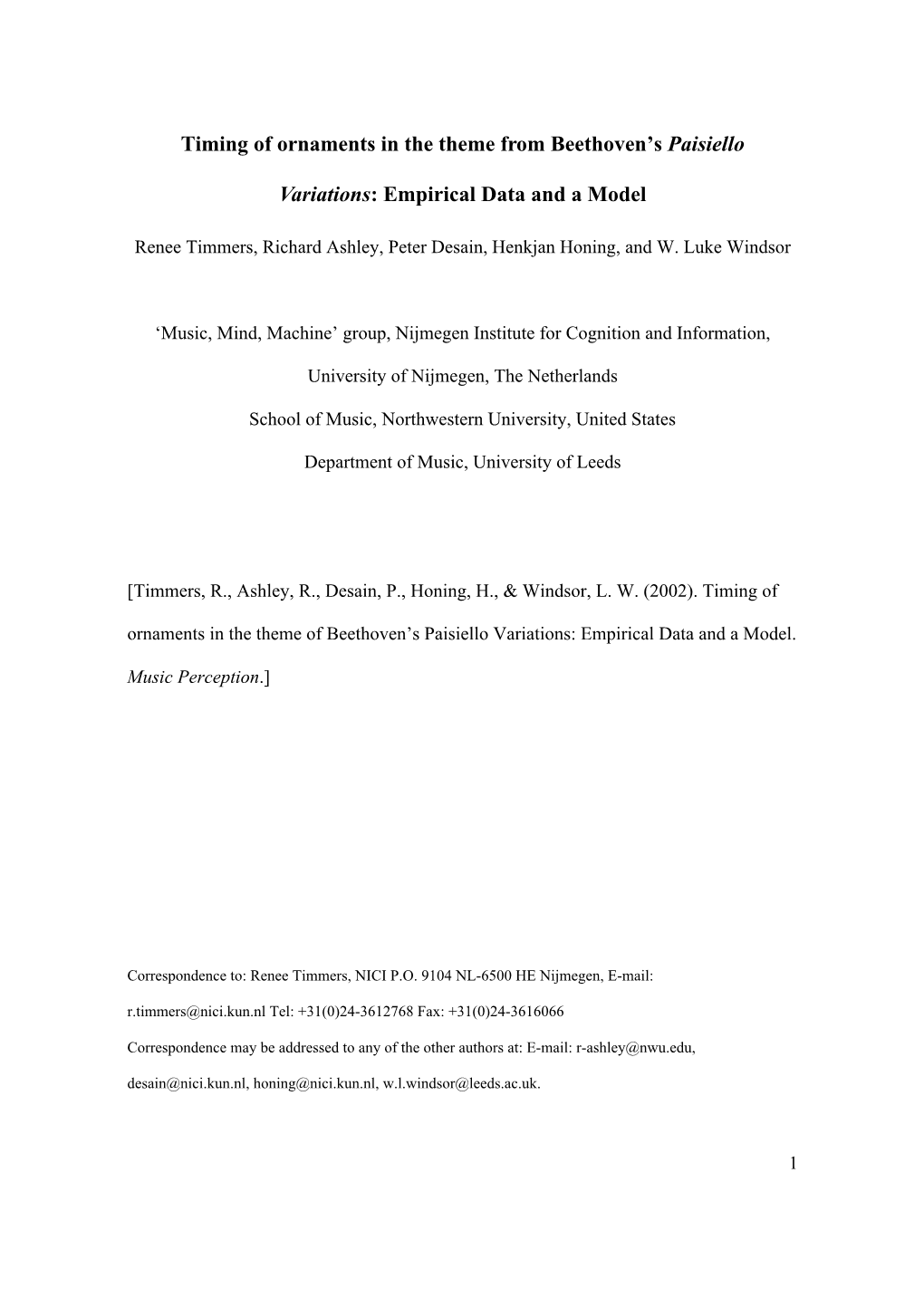 Timing of Ornaments in the Theme from Beethoven's Paisiello Variations