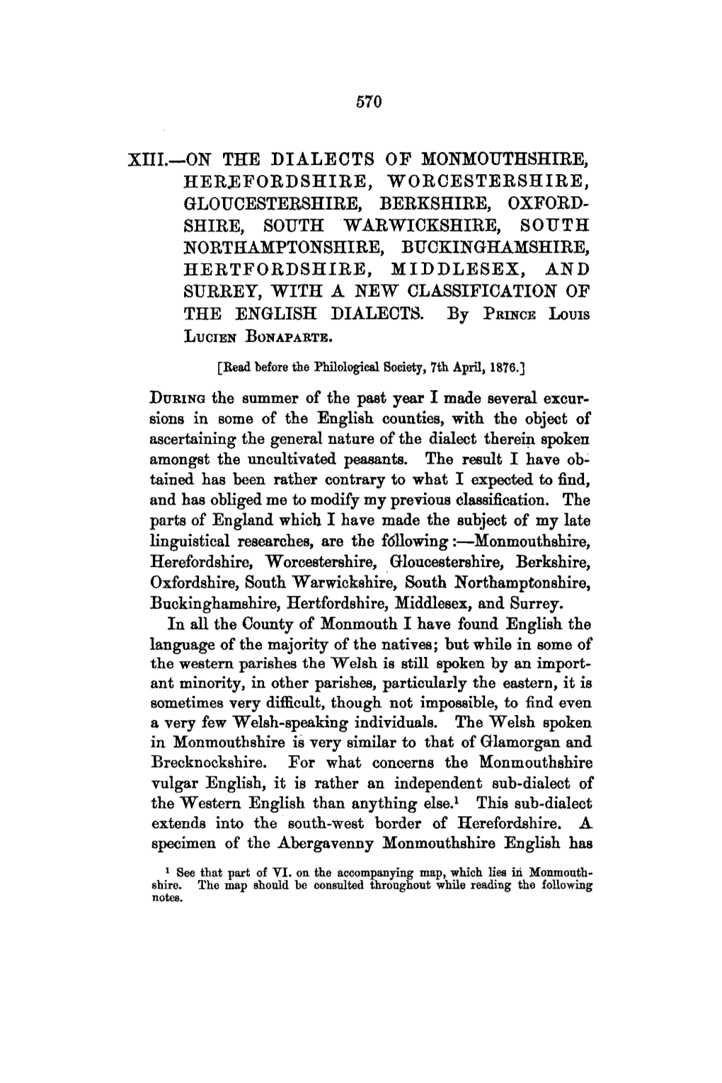 Xiii.On the Dialects of Monmouthshire, Herefordshire