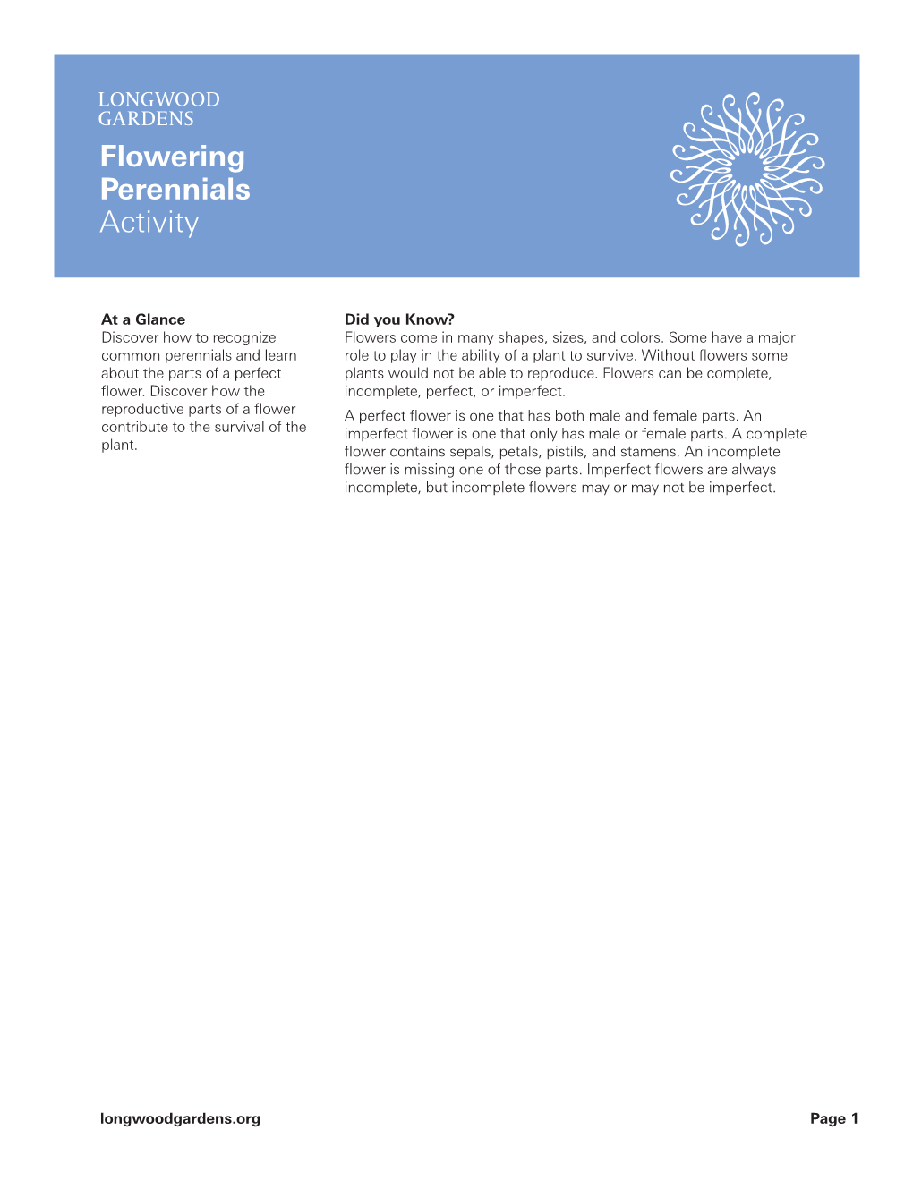 Flowering Perennials Activity