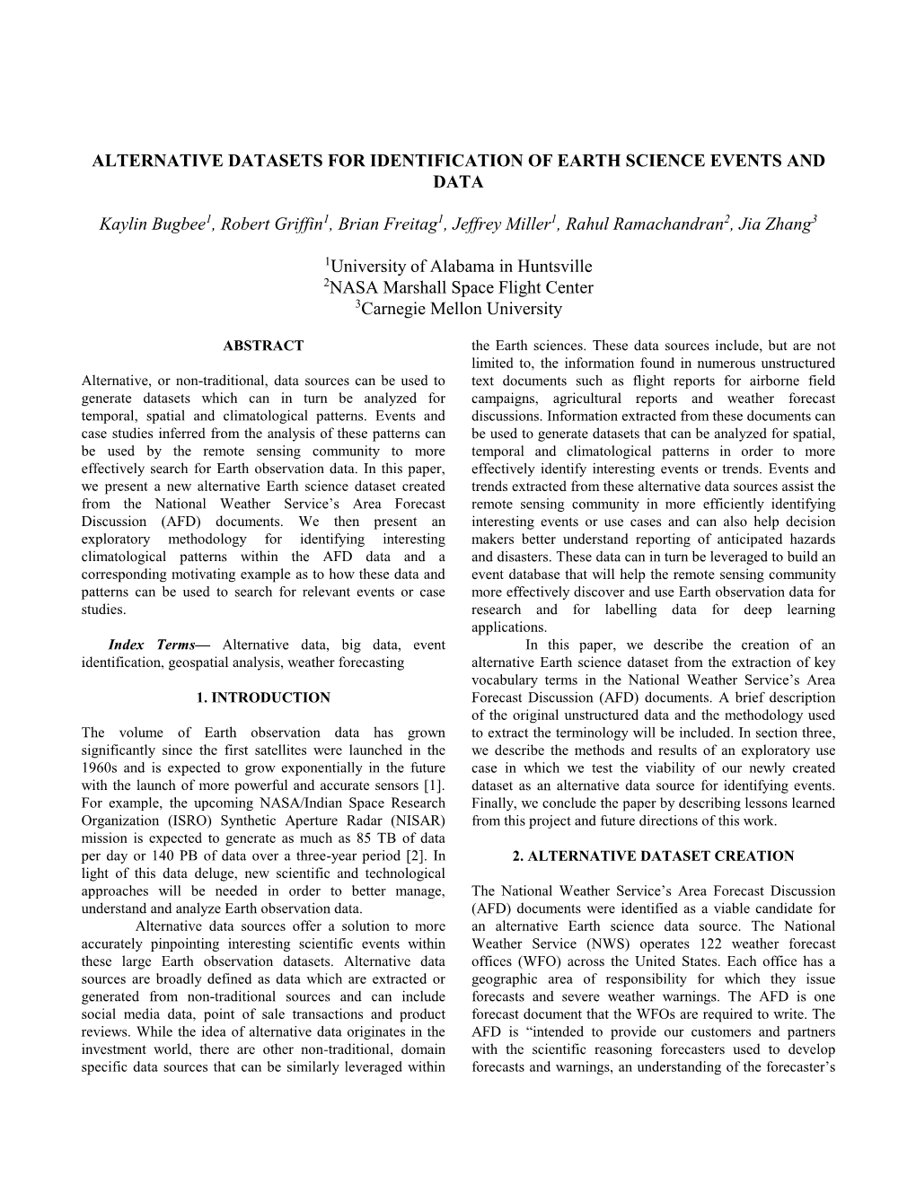 Alternative Datasets for Identification of Earth Science Events and Data