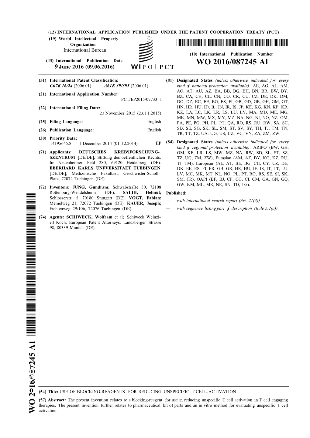 WO 2016/087245 Al 9 June 2016 (09.06.2016) P O P C T