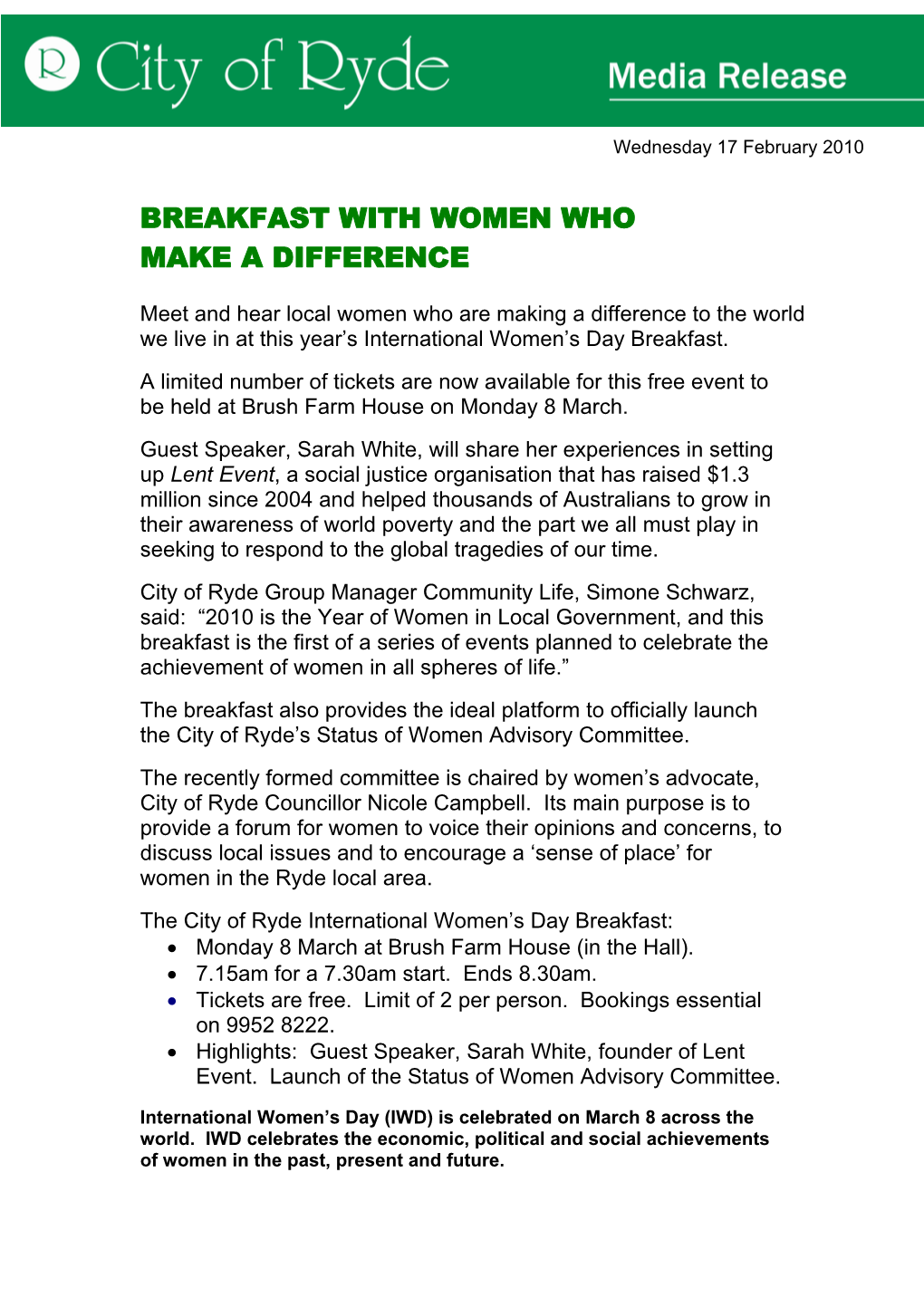 Breakfast with Women Who Make a Difference