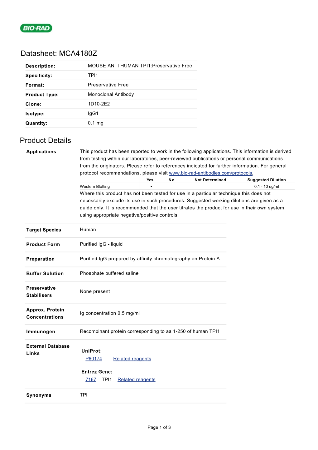 Datasheet: MCA4180Z Product Details