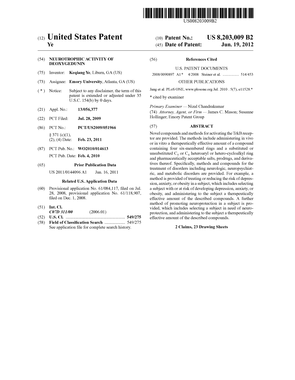 (12) United States Patent (10) Patent No.: US 8,203,009 B2 Ye (45) Date of Patent: Jun