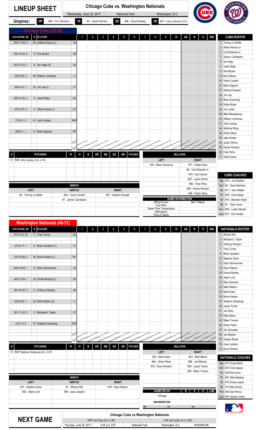 Lineup Sheet Next Game