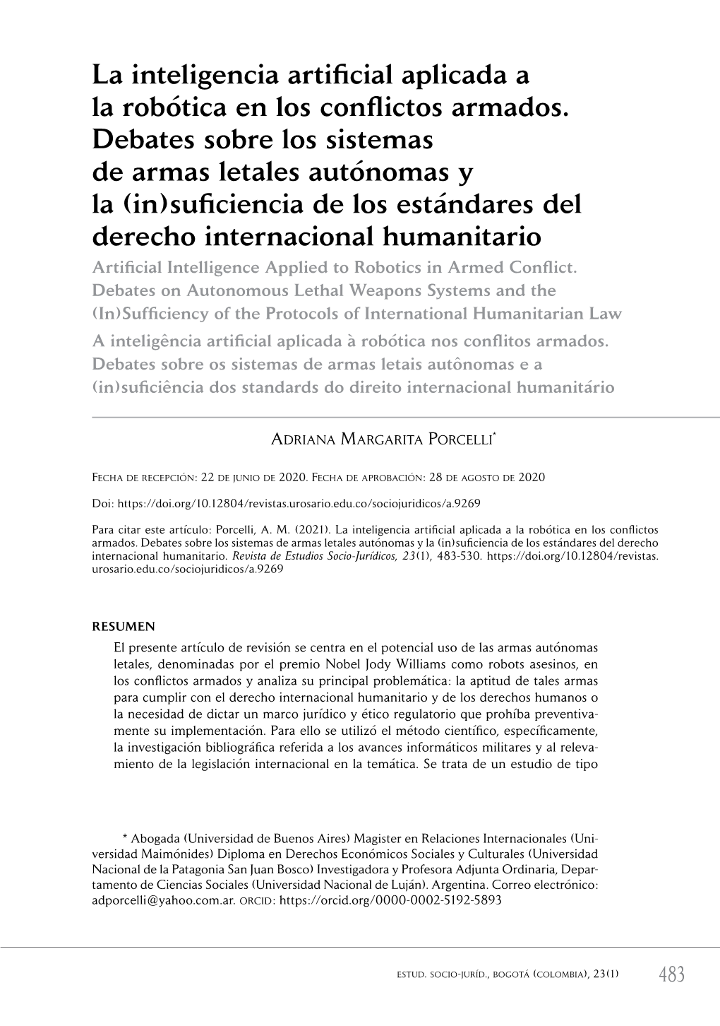 La Inteligencia Artificial Aplicada a La Robótica En Los Conflictos Armados