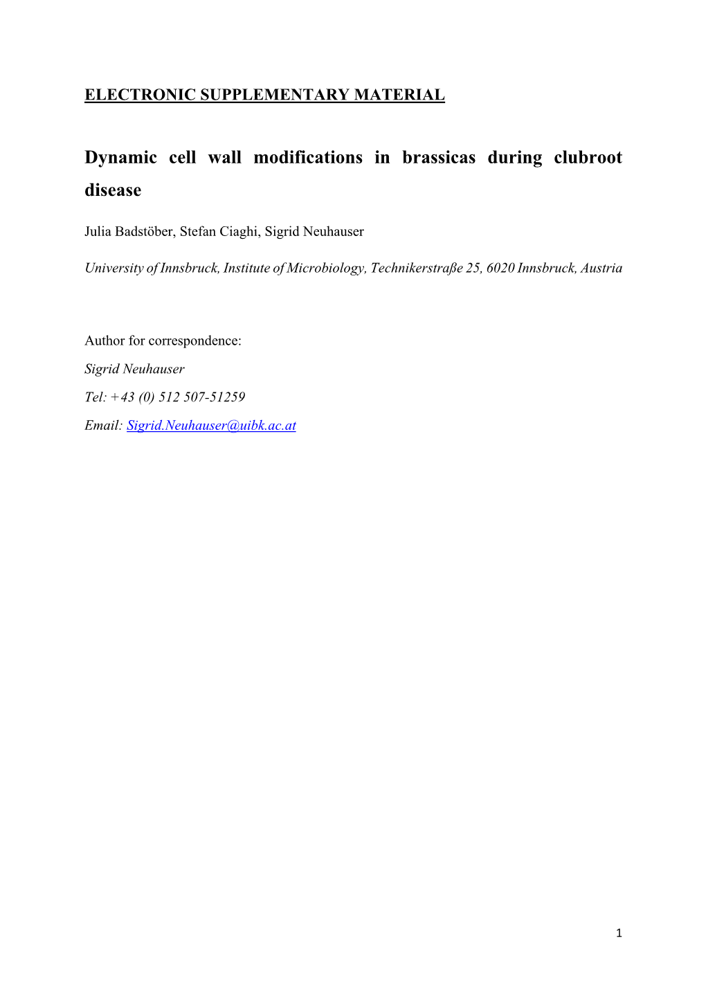 Dynamic Cell Wall Modifications in Brassicas During Clubroot Disease