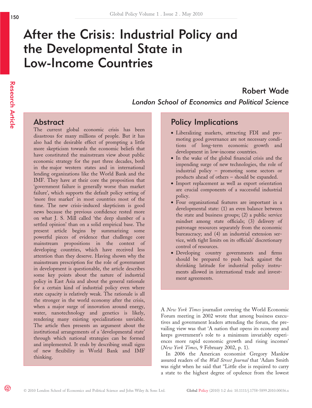 After the Crisis: Industrial Policy and the Developmental State in Low-Income Countrie