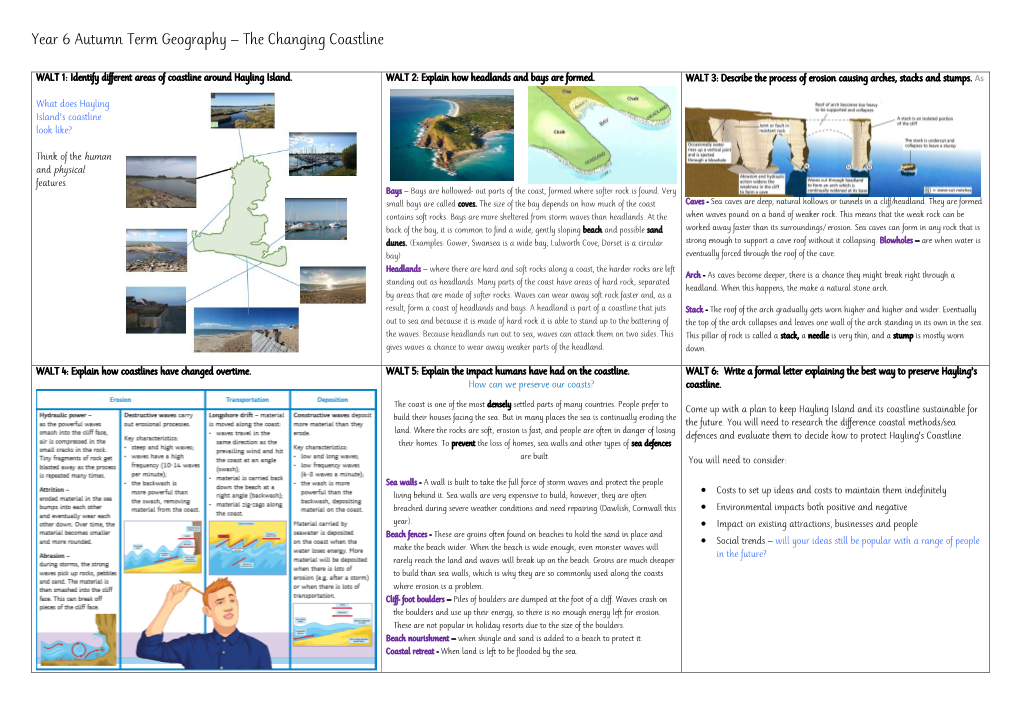 Year 6 Autumn Term Geography – the Changing Coastline