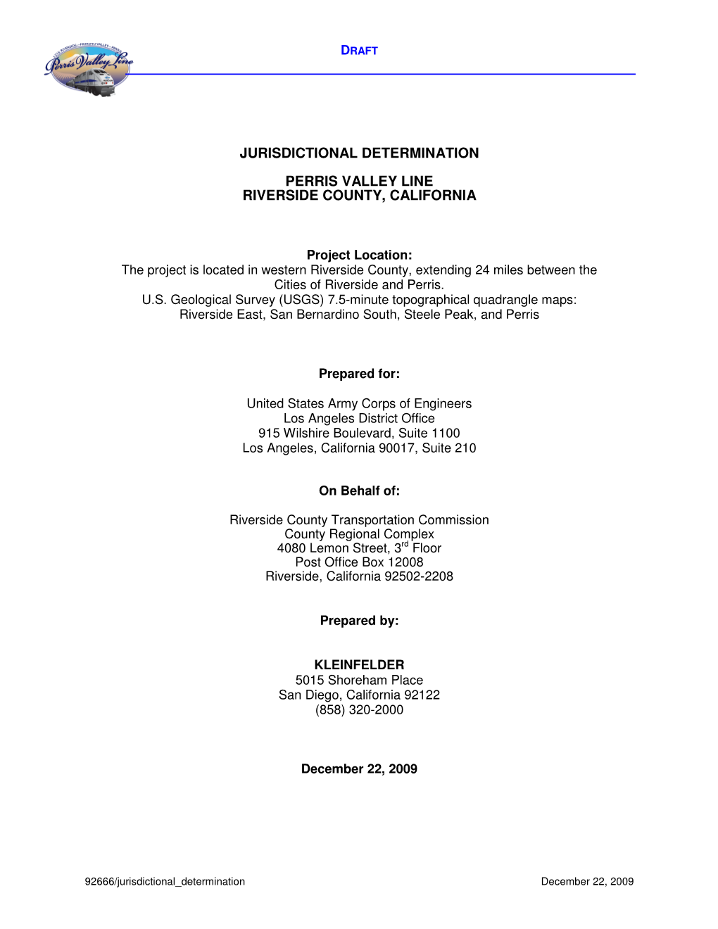 Jurisdictional Determination Perris Valley Line Riverside