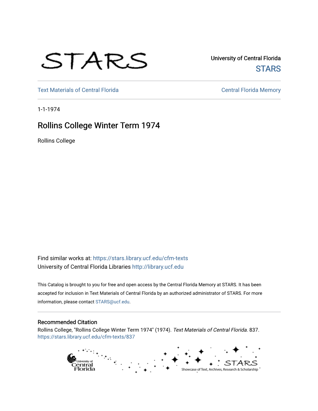 Rollins College Winter Term 1974