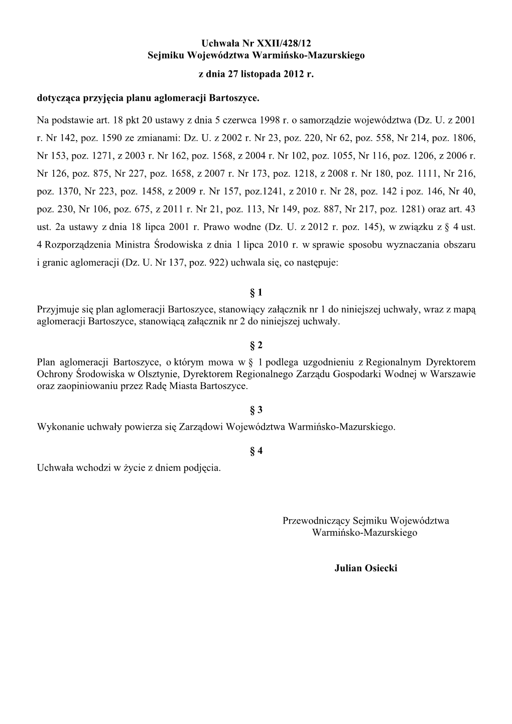 Uchwa a Nr XXII/428/12 Z Dnia 27 Listopada 2012 R