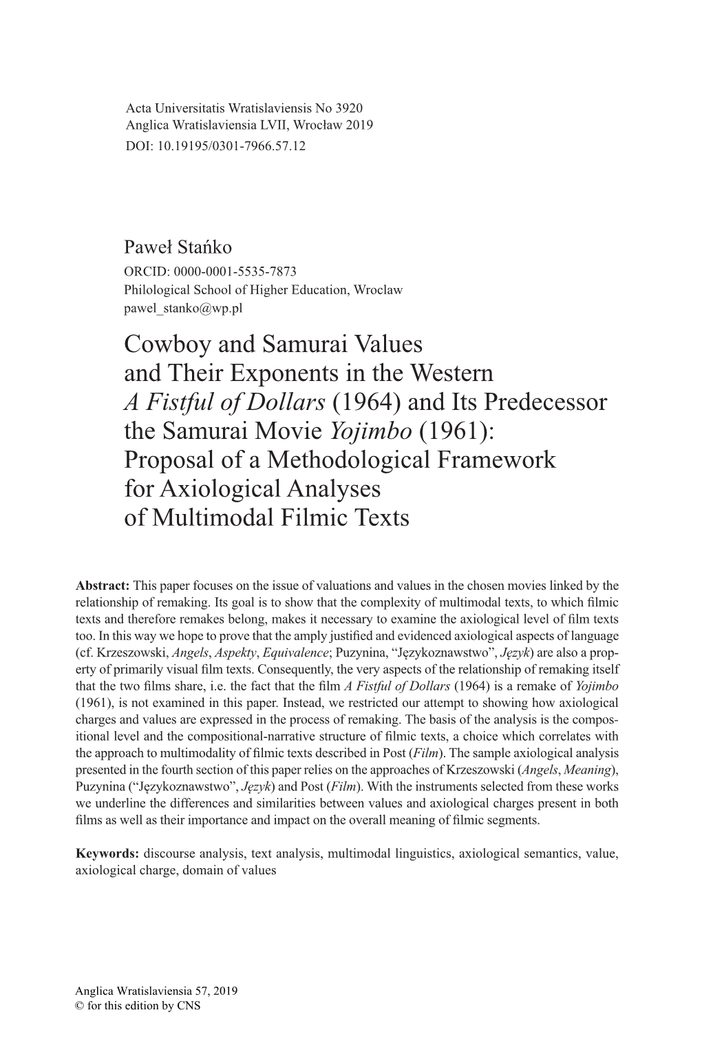 Cowboy and Samurai Values and Their Exponents in the Western A