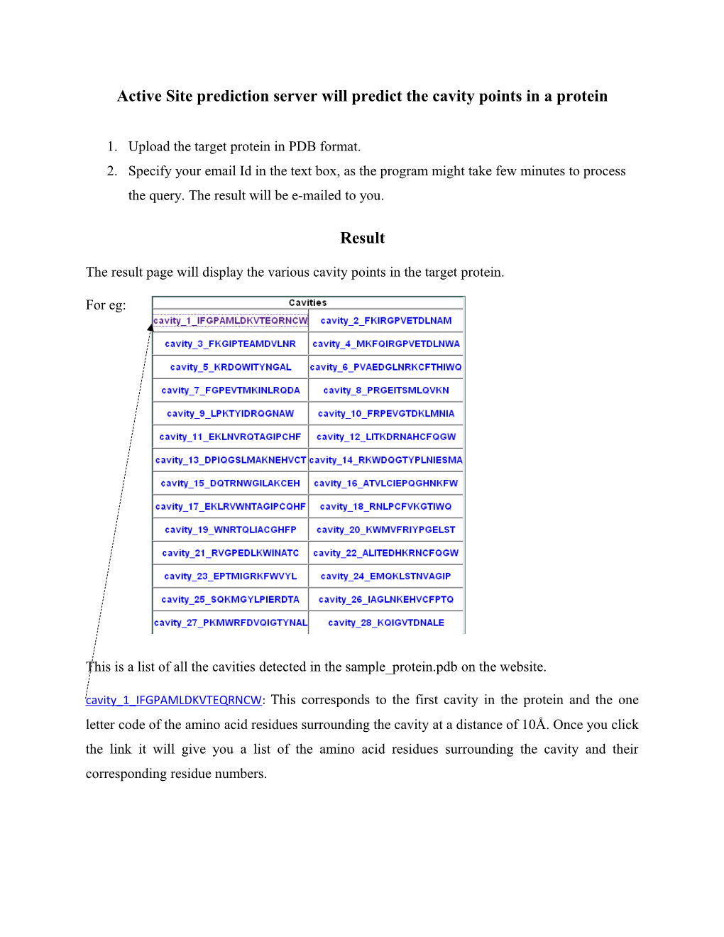 Active Site Prediction Server Will Predict the Cavity Points in a Protein