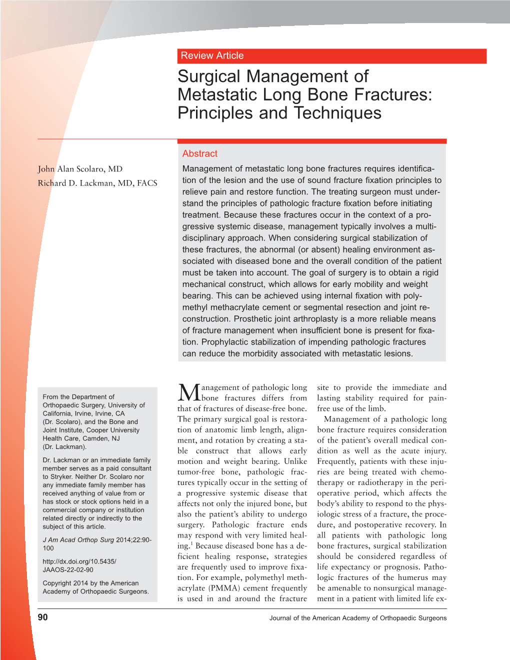 Surgical Management of Metastatic Long Bone Fractures: Principles and Techniques