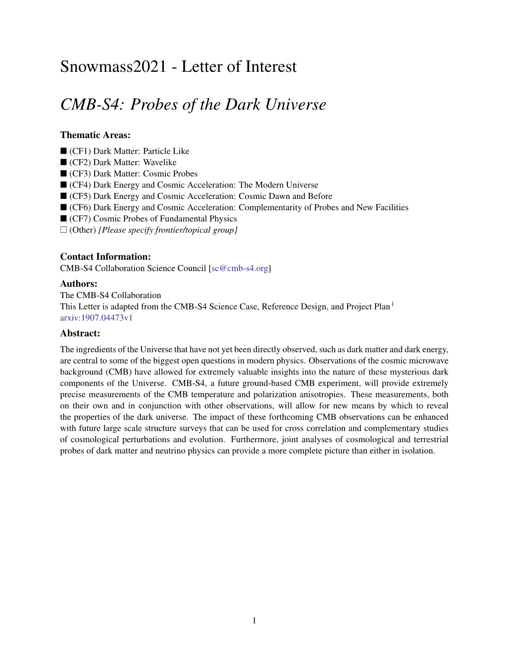 Letter of Interest CMB-S4: Probes of the Dark Universe