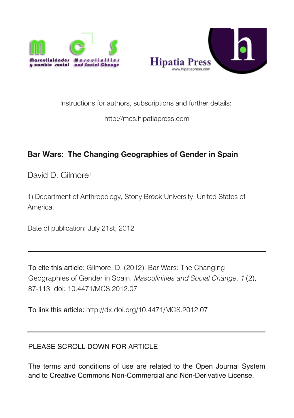 Bar Wars: the Changing Geographies of Gender in Spain