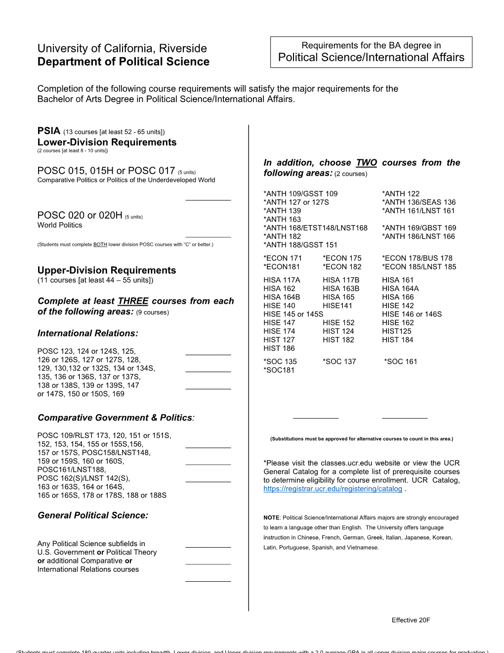 Political Science/International Affairs