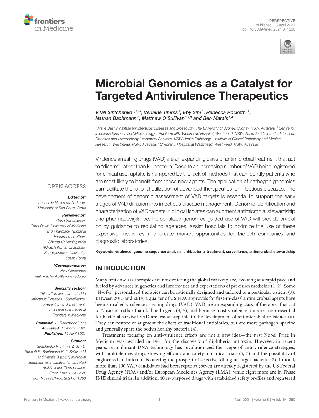 Microbial Genomics As a Catalyst for Targeted Antivirulence Therapeutics