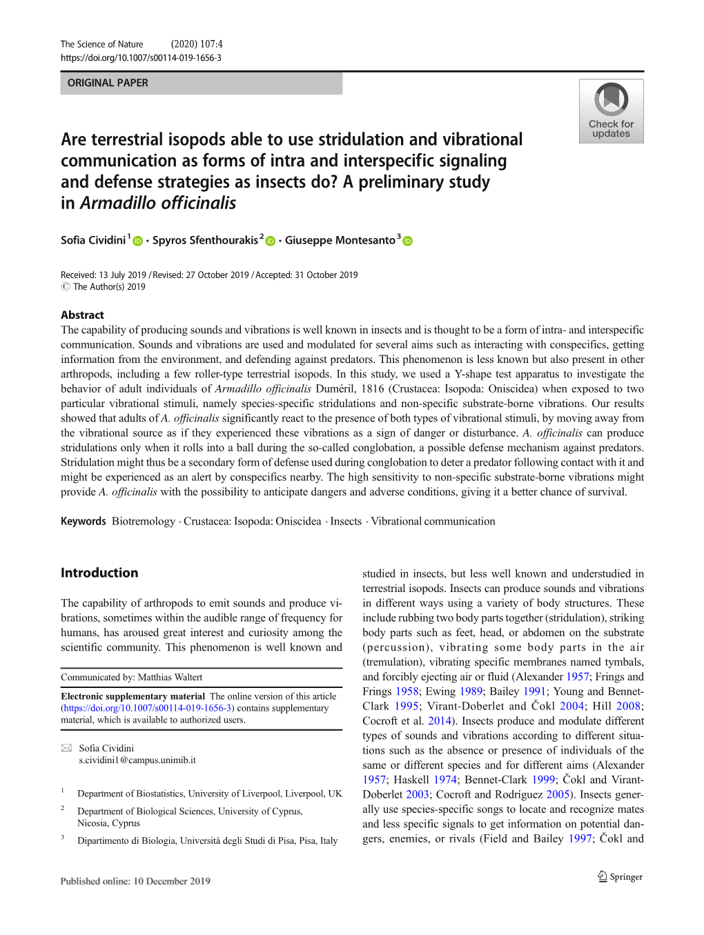 Are Terrestrial Isopods Able to Use Stridulation and Vibrational