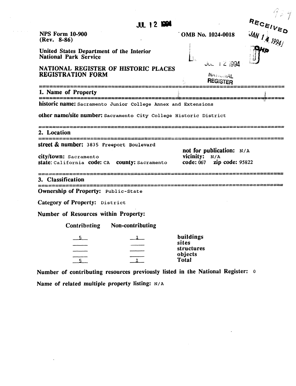 JUL 12 IW NFS Form 10-900 OMB No