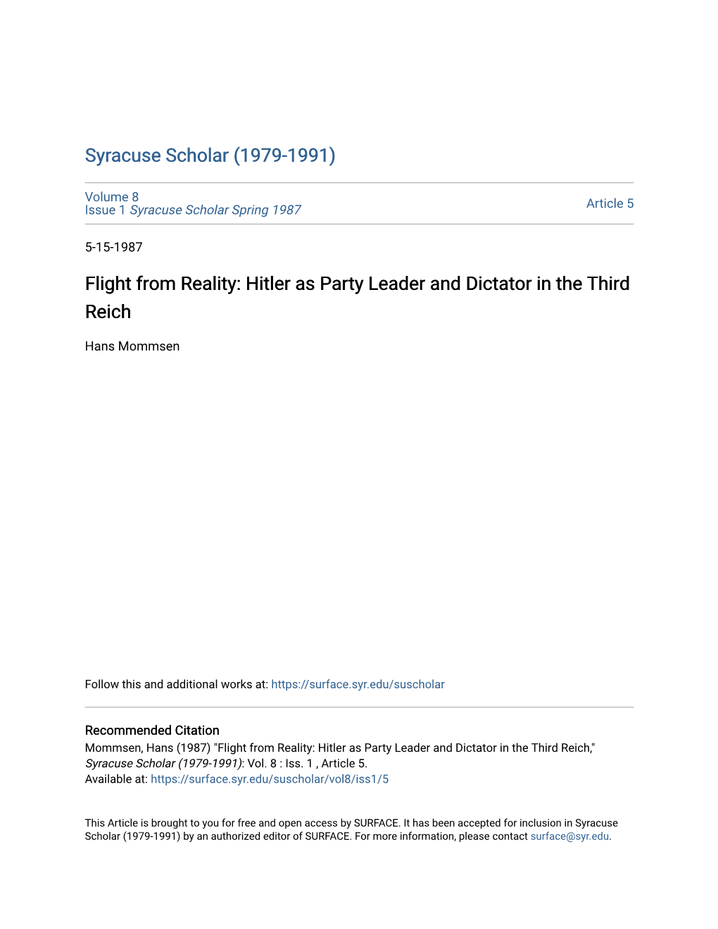 Hitler As Party Leader and Dictator in the Third Reich