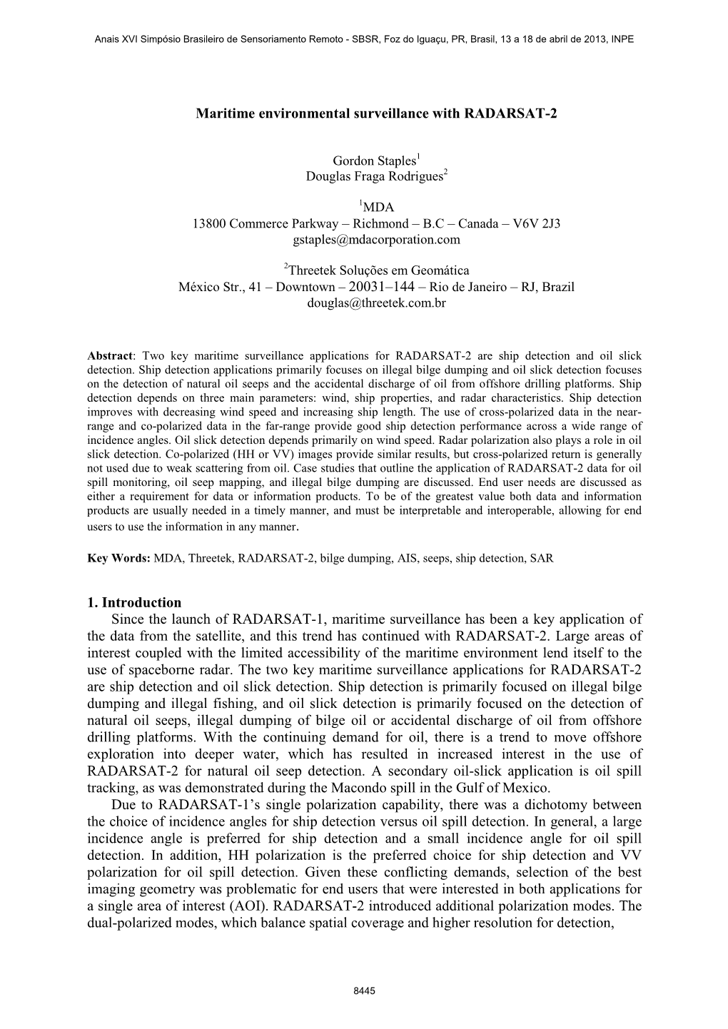 Maritime Environmental Surveillance with RADARSAT-2