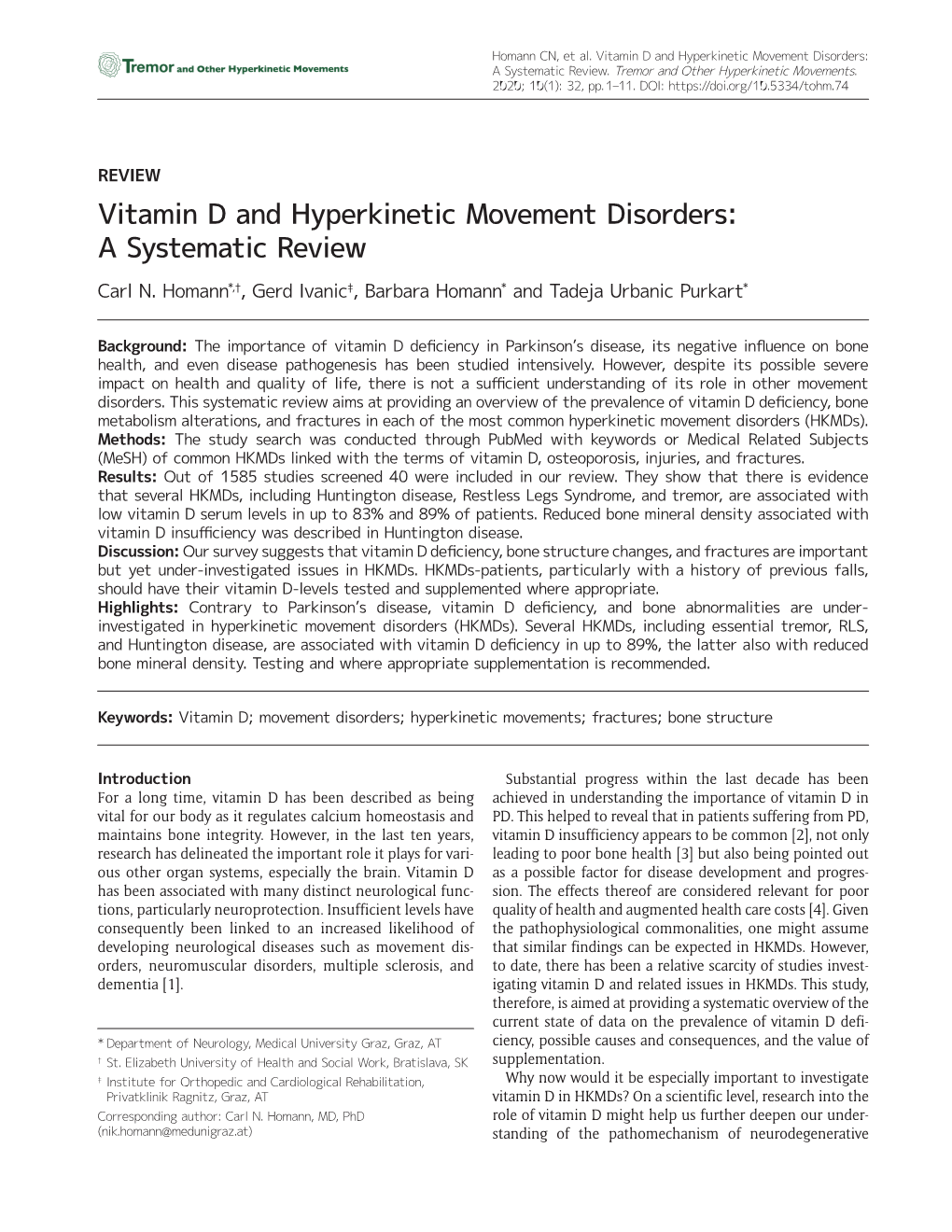 Vitamin D and Hyperkinetic Movement Disorders: a Systematic Review