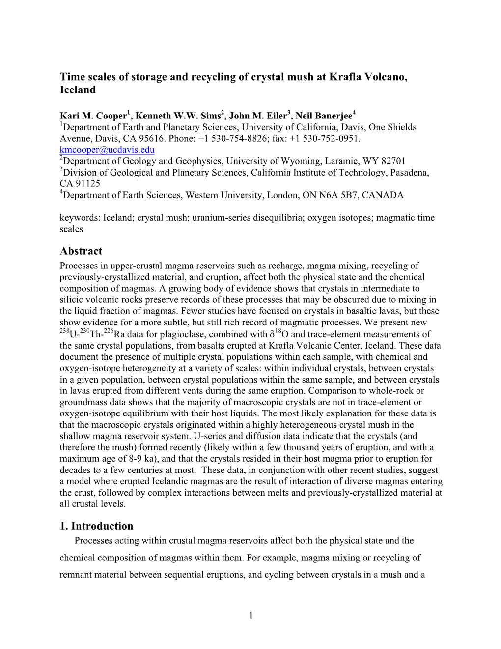 Time Scales of Storage and Recycling of Crystal Mush at Krafla Volcano, Iceland