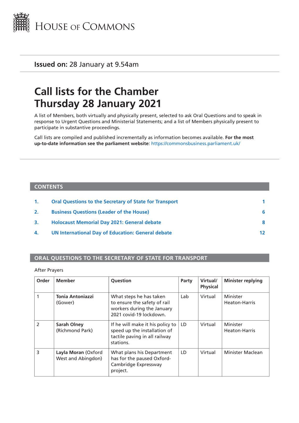 View Call Lists: Chamber PDF File 0.07 MB