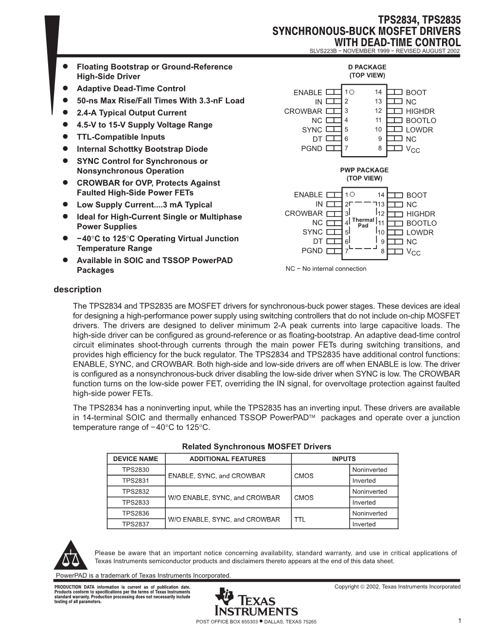 Synchronous-Buck MOSFET Drivers with Deadtime