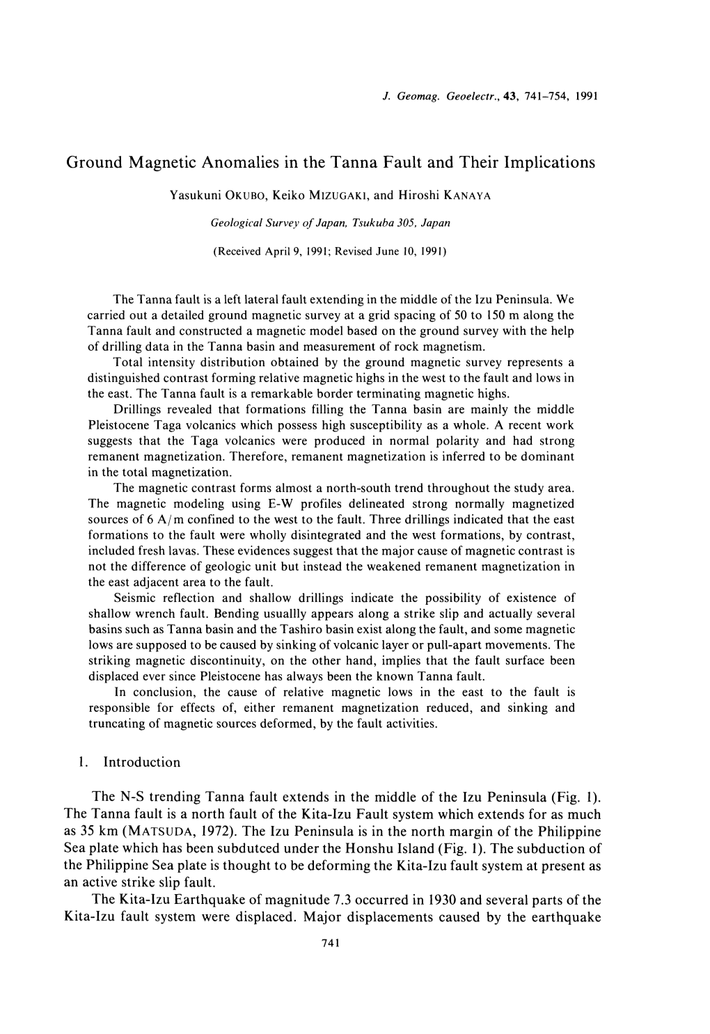 Ground Magnetic Anomalies in the Tanna Fault and Their Implications