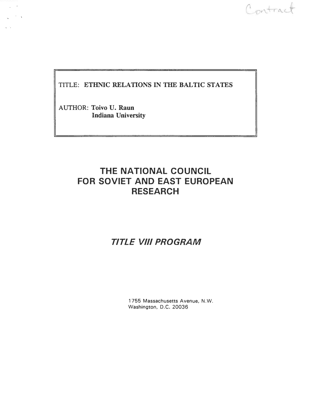 ETHNIC RELATIONS in the BALTIC STATES Toivo U