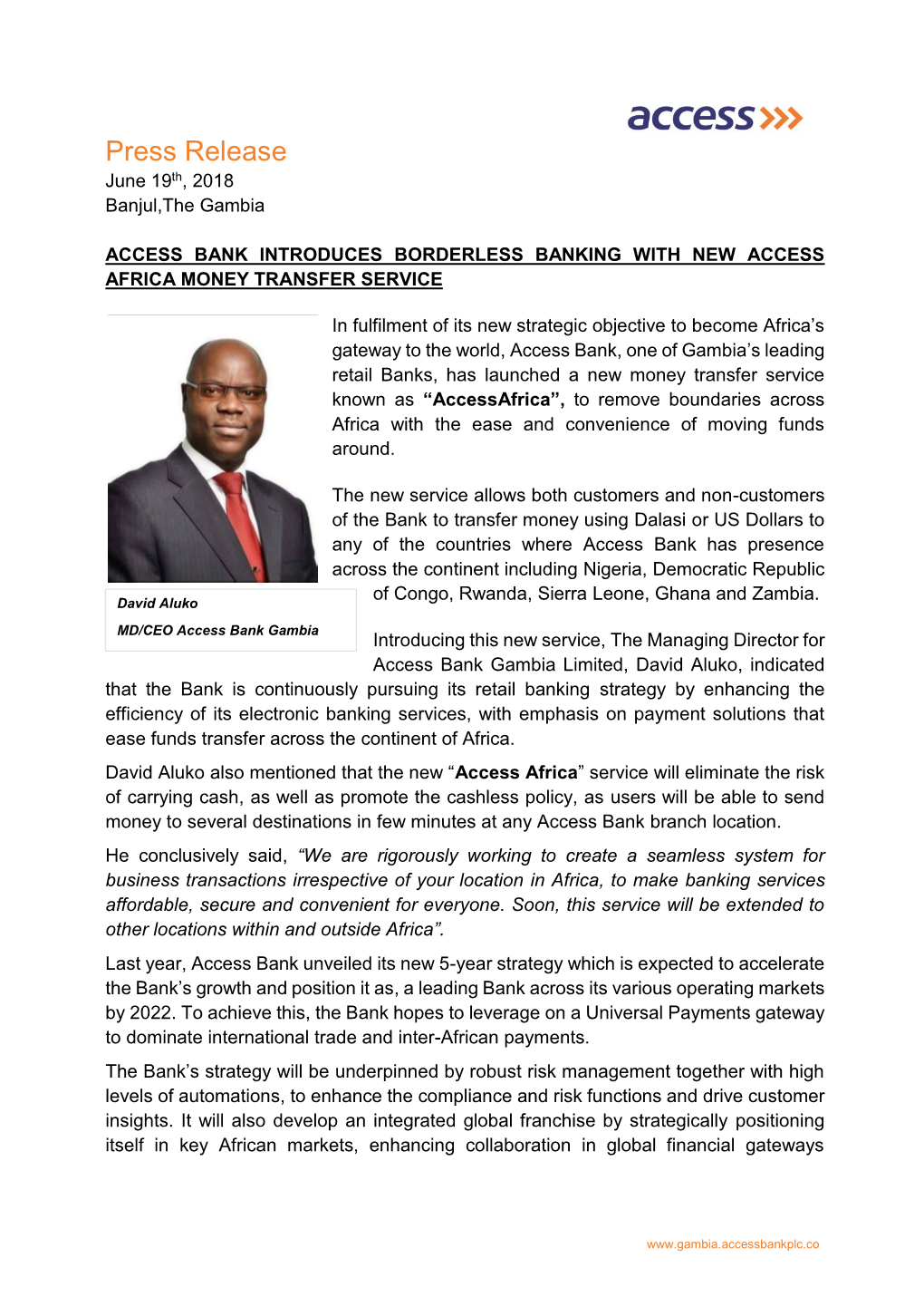Press Release June 19Th, 2018 Banjul,The Gambia