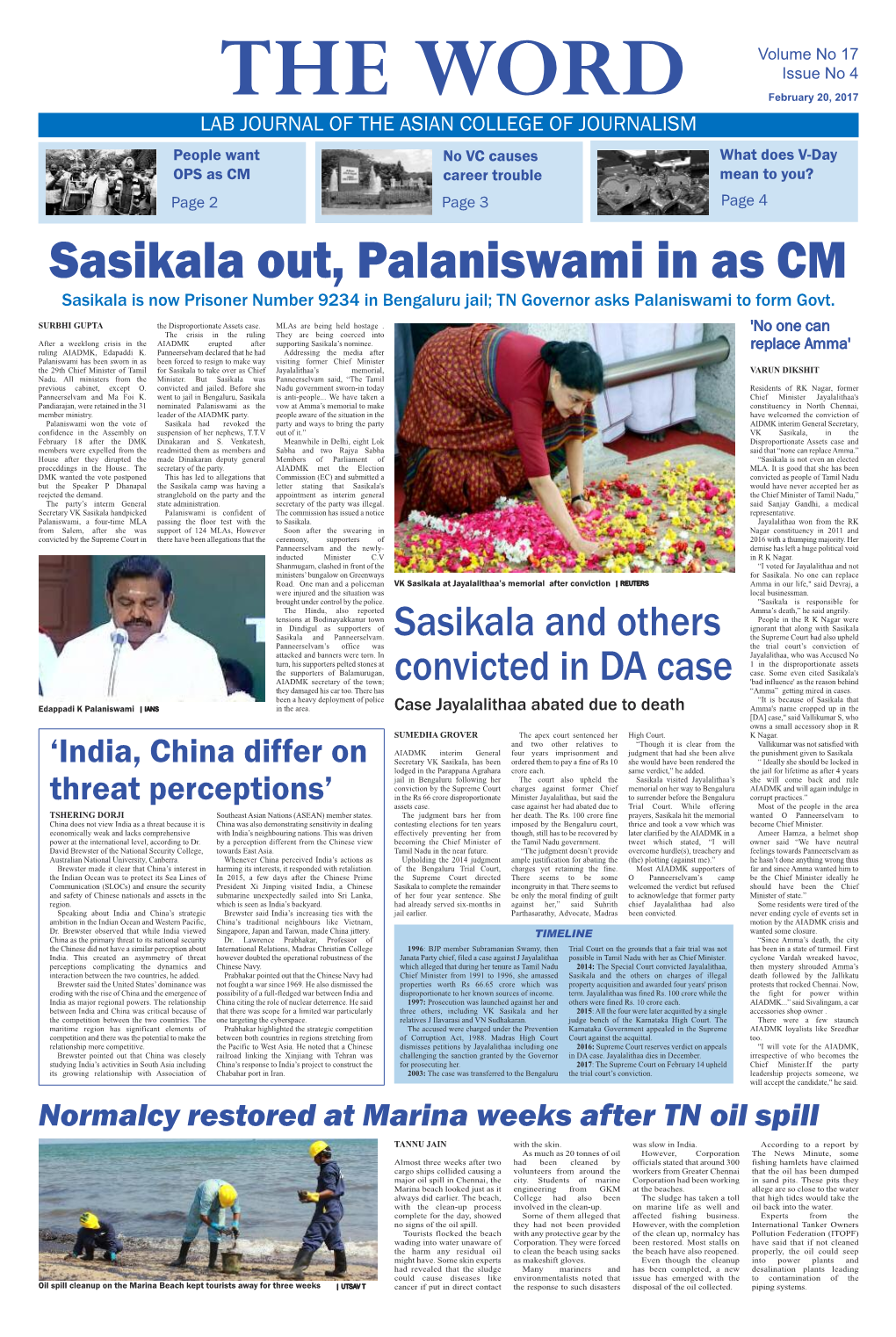 Sasikala Out, Palaniswami in As CM