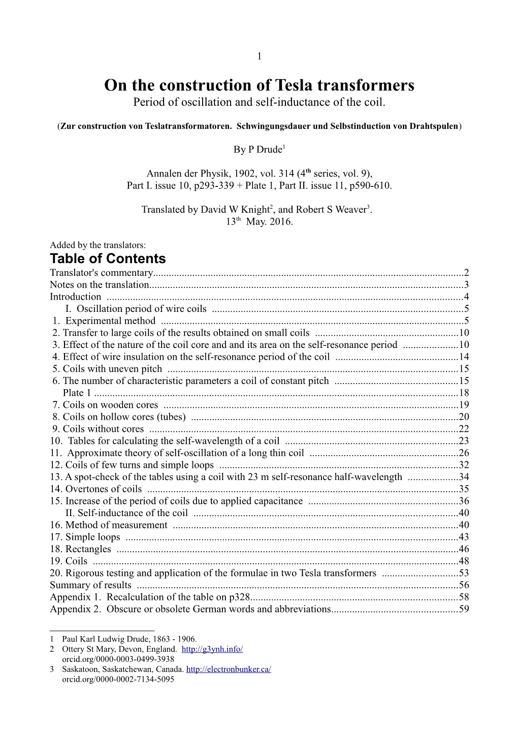 On the Construction of Tesla Transformers Period of Oscillation and Self-Inductance of the Coil