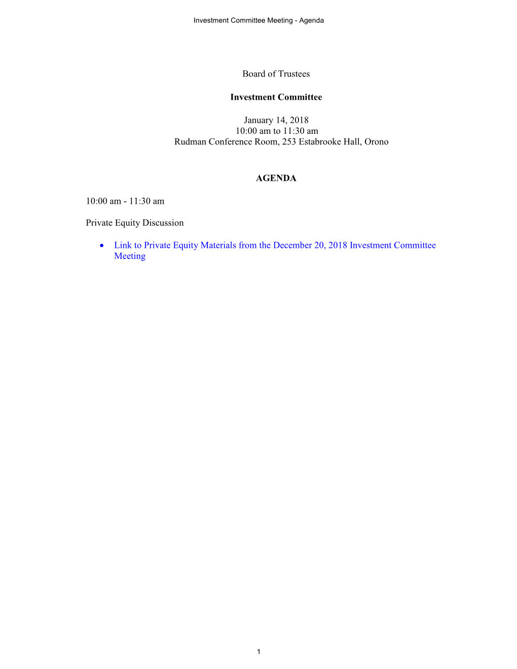 Investment Committee Meeting - Agenda