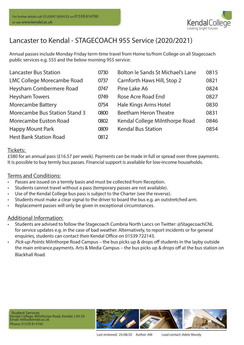 Lancaster to Kendal - STAGECOACH 955 Service (2020/2021)