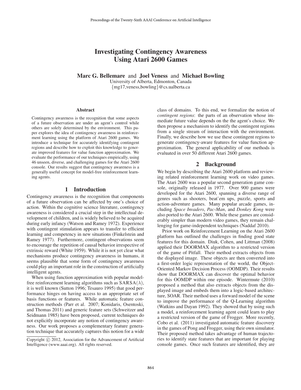 Investigating Contingency Awareness Using Atari 2600 Games