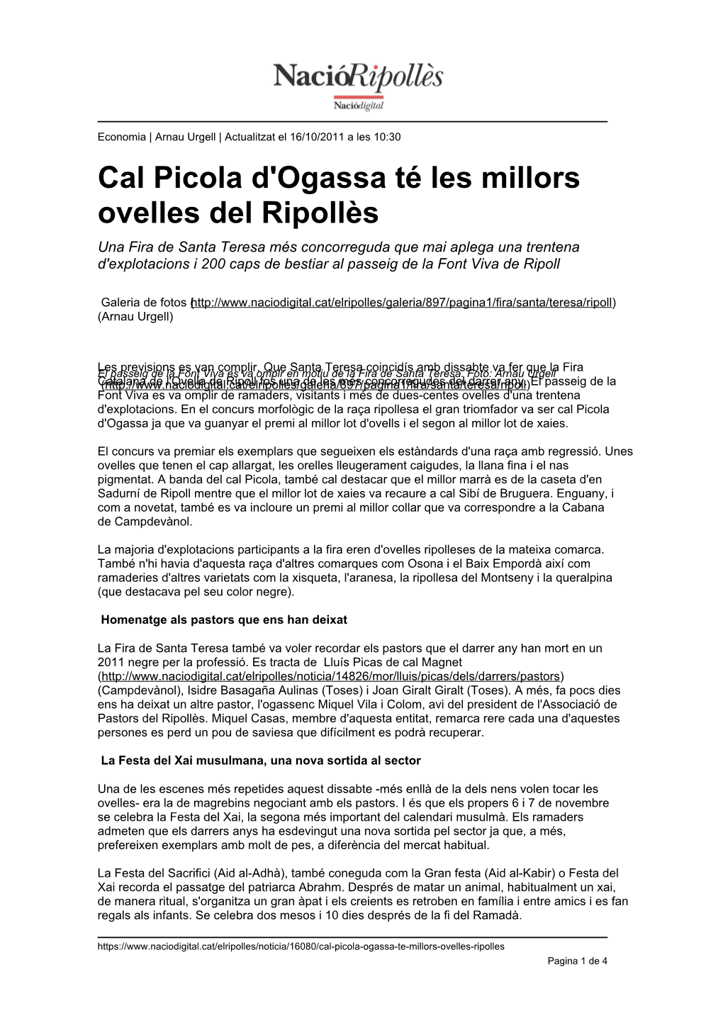 Cal Picola D'ogassa Té Les Millors Ovelles Del Ripollès