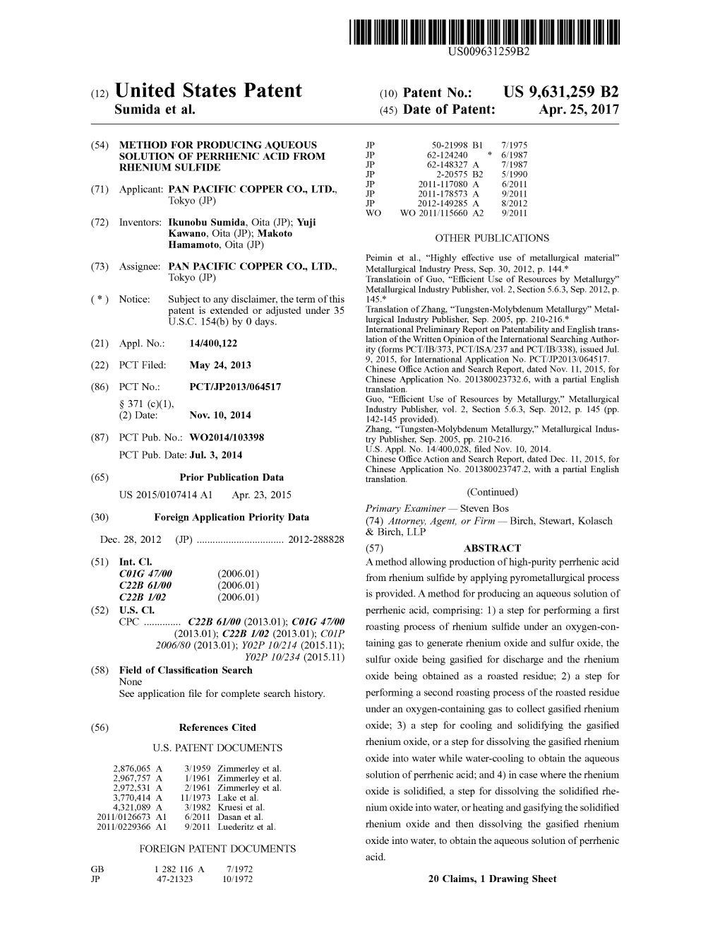 (12) United States Patent (10) Patent No.: US 9,631,259 B2 Sumida Et Al