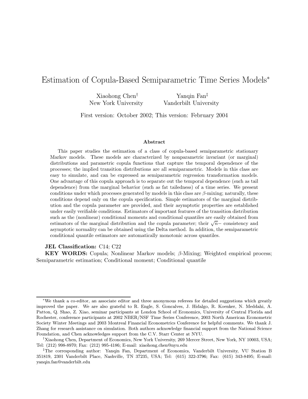 Estimation of Copula-Based Semiparametric Time Series Models∗