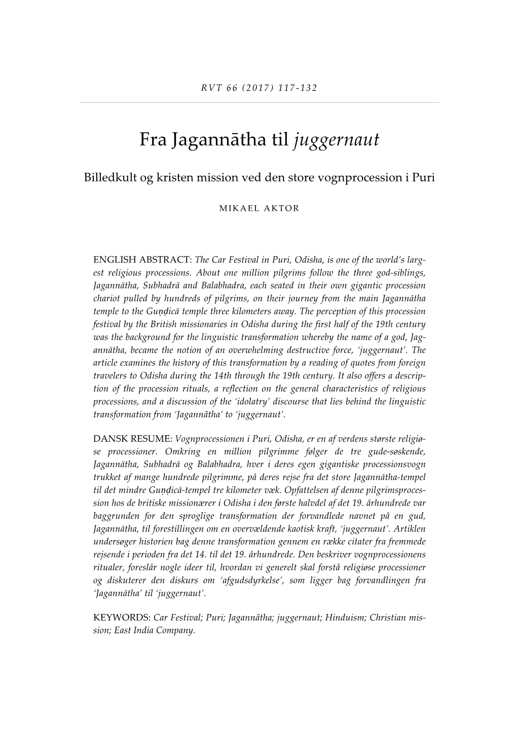 Fra Jagannātha Til Juggernaut