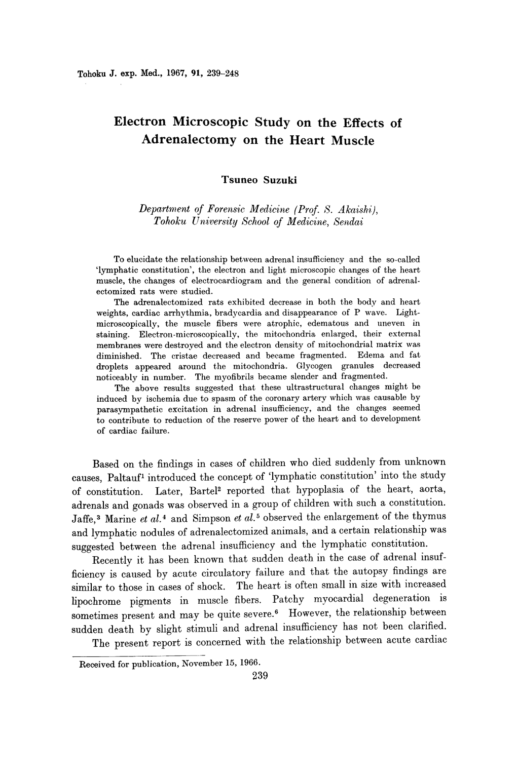 Electron Microscopic Study on the Effects of Adrenalectomy on the Heart Muscle