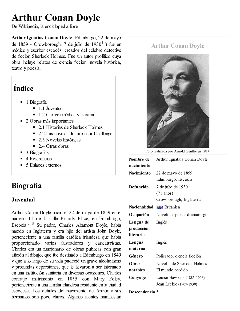 Arthur Conan Doyle De Wikipedia, La Enciclopedia Libre