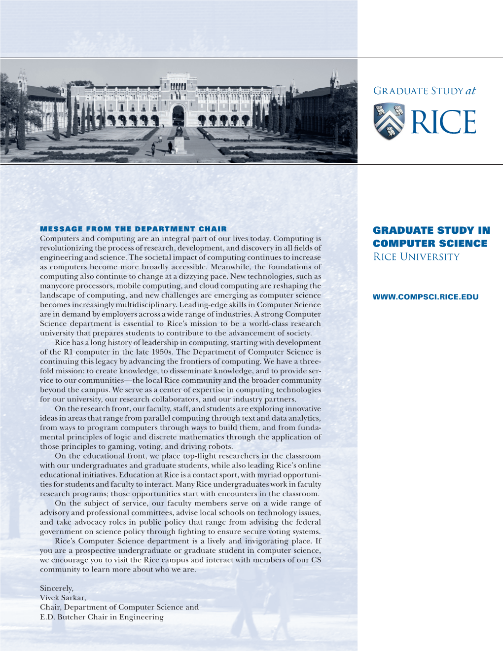 GRADUATE STUDY in COMPUTER SCIENCE Rice University Graduate