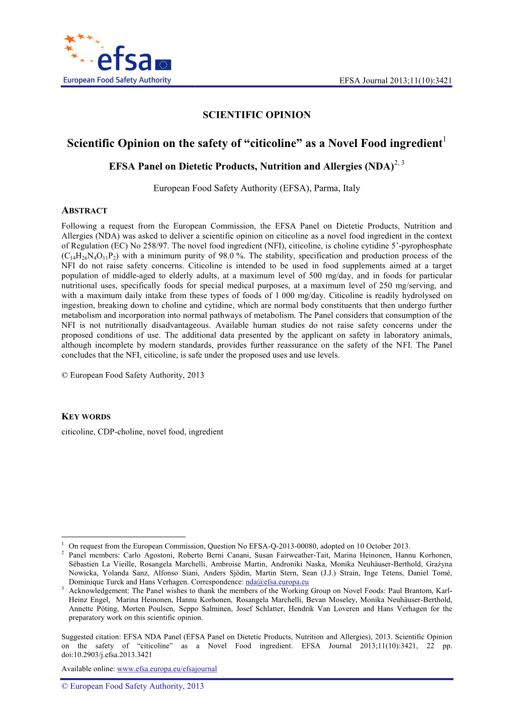 Citicoline” As a Novel Food Ingredient1