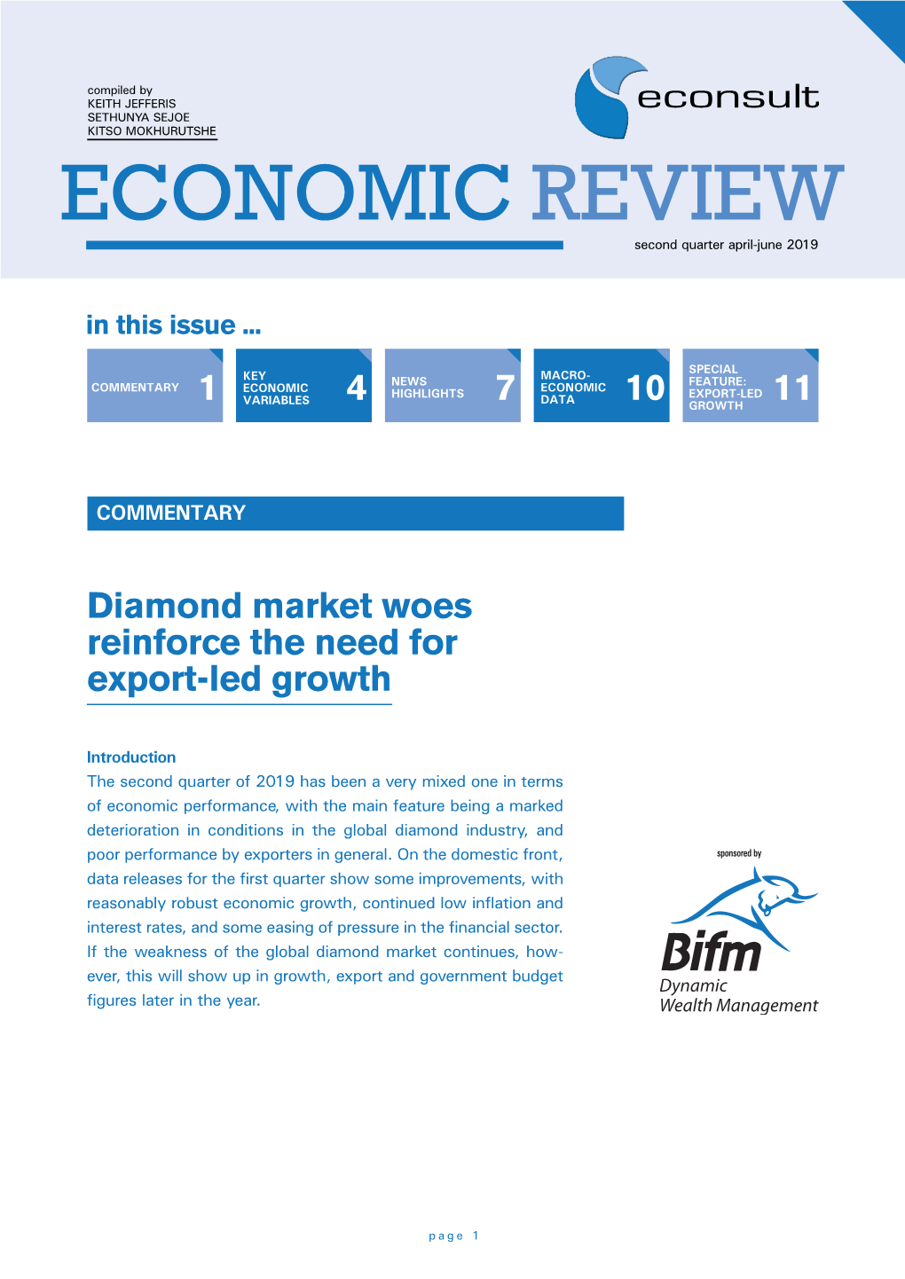 ECONOMIC REVIEW Second Quarter April-June 2019